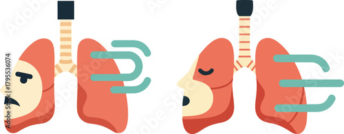 Retro Lungs Character Doing Breathing Exercises Flat Vector Illustration