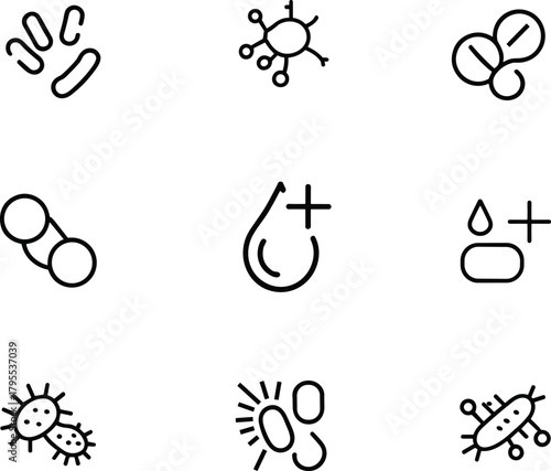 Virus bacteria pathogen line icon for microorganism microbe disease germ infection healthcare science research or coronavirus hiv influenza