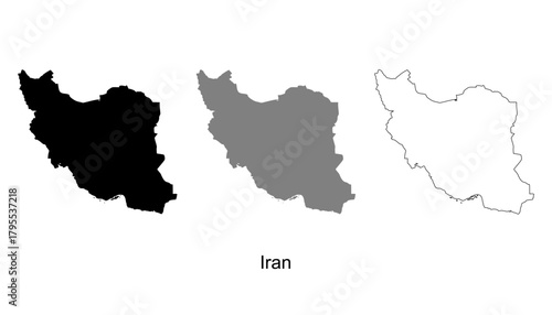 Iran map set. Iran map vector. Iran map on silhouette, gray, and outline