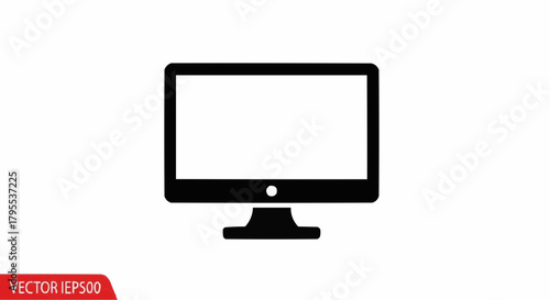 Illustration of a black desktop computer screen with a stand on a white background viewable display