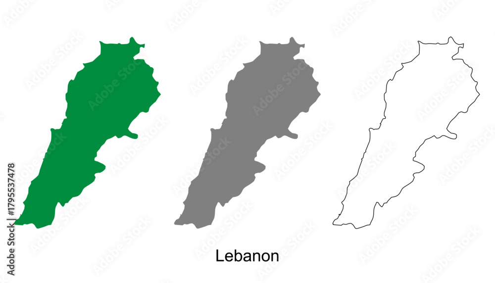 Obraz premium Lebanon map set. Lebanon map vector. Lebanon map on green, gray, and outline