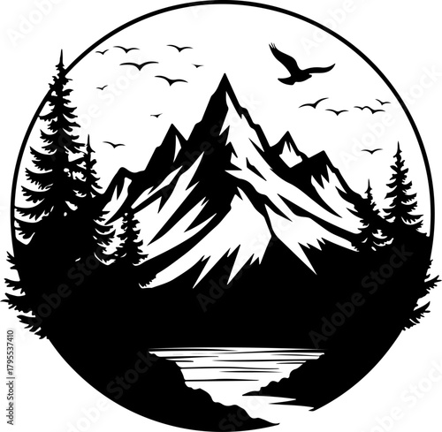 Mountain Landscape Silhouette Logo Design