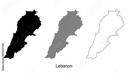 Lebanon map set. Lebanon map vector. Lebanon map on silhouette, gray, and outline