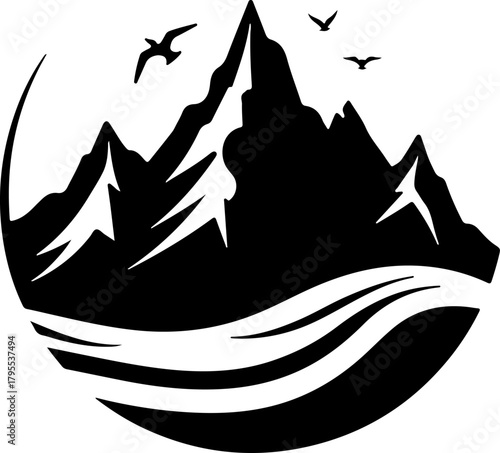 Mountain Landscape Silhouette Logo Design