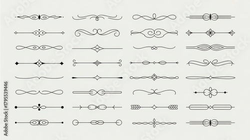 Collection of elegant ornamental dividers and borders in a vintage style