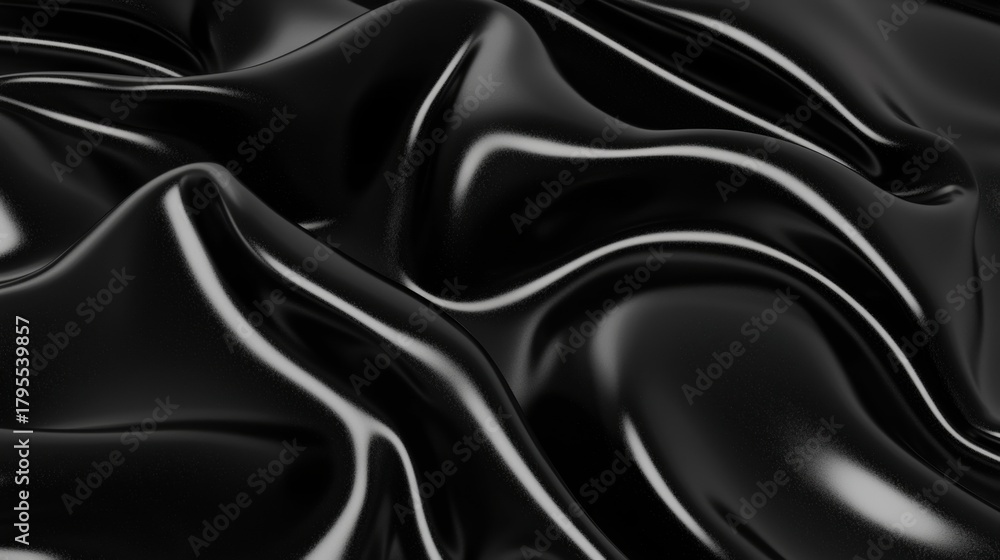 Fototapeta premium A black, shiny fabric with a smooth, flowing texture.