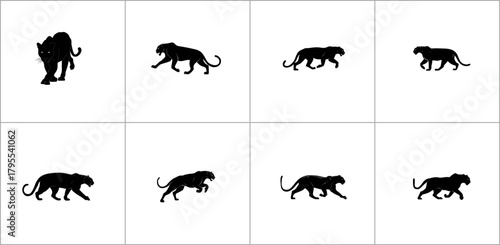 Black panther silhouettes in various poses