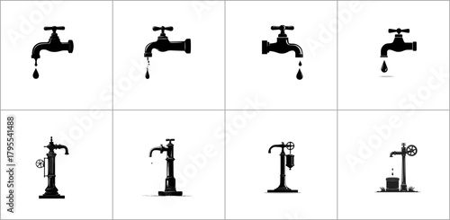 Collection of black water tap icons