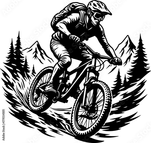 Mountain Trail Rider Silhouette Vector