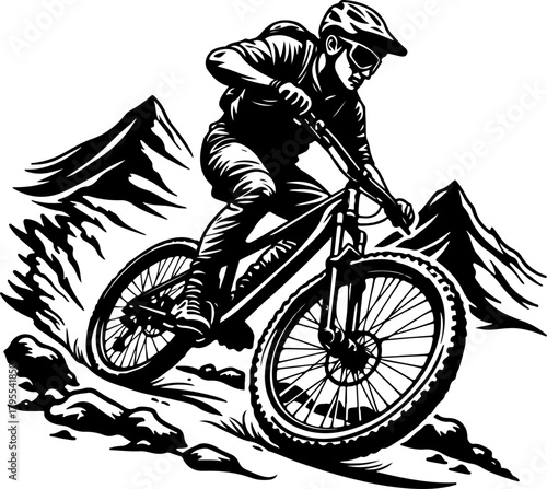Mountain Trail Rider Silhouette Vector