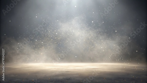 Mysterious ethereal light beam illuminating dusty particles in a dark atmospheric background