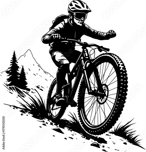 Mountain Trail Rider Silhouette Vector