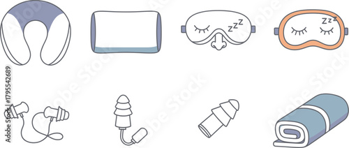Collection of travel comfort items for restful journeys