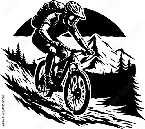Mountain Trail Rider Silhouette Vector