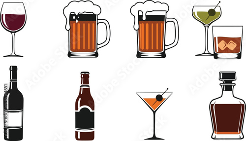 Collection of various alcoholic beverages and drinkware for celebration and enjoyment