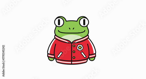 Cute cartoon frog wearing a red jacket illustration