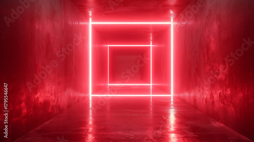 Fototapeta Naklejka Na Ścianę i Meble -  Hyper-realistic 3D sci-fi tunnel entrance with glowing interior lights, deep perspective, metallic structures, and immersive futuristic depth designed to create a dramatic portal illusion