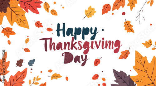 Happy thanksgiving day text with autumn leaves border