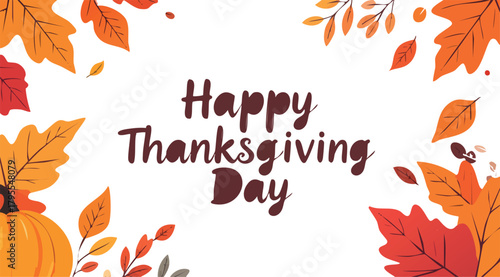 Happy thanksgiving day greeting card with autumn leaves