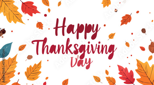 Happy thanksgiving day text with autumn leaves