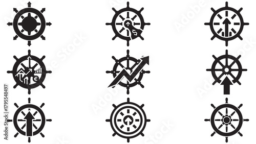 Nautical Wheel Investment Steering Glyph — Helm of Portfolio Navigation and Strategic Financial Guidance for Risk and Allocation