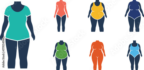 Diverse body shapes and sizes represented with colorful silhouettes