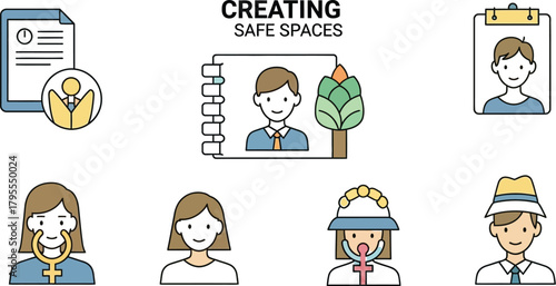 Diverse people icons representing inclusivity and community building in a safe environment.