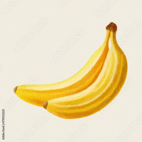 A bunch of ripe yellow bananas with subtle brown spots on a light background