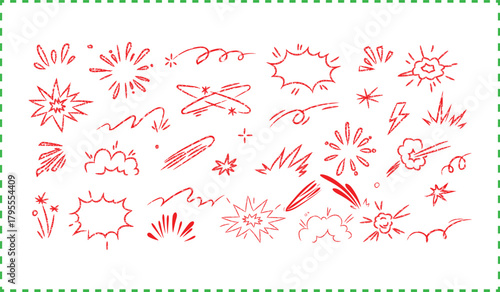 Collection of delicate pink floral and sunburst design elements and borders on white background with perforated edge