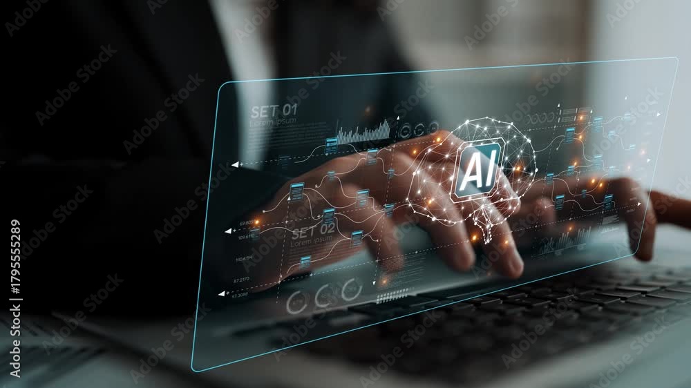 AI neural network and data processing system visualizing artificial ...