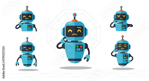 Cute retro cartoon android vector illustration of a blue robot with a red heart, perfect for fun vintage technology designs or a futuristic Christmas icon