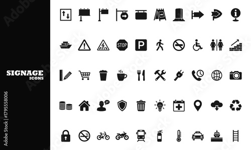 Discover an extensive collection of modern, versatile signage icons perfect for enhancing any digital or print project with clear, professional communication and elegant design.