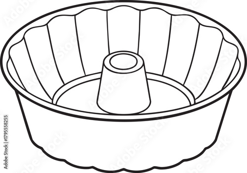 Bundt cake pan line art vector illustration representing baking tools and elegant dessert kitchenware design