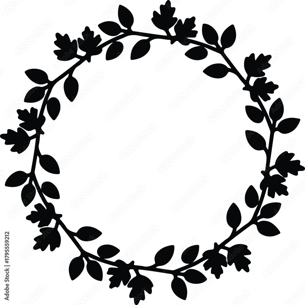 Naklejka premium Illustrator floral leaves wreath botanical decorative frame silhouette vector