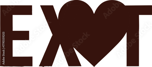 EXOT text logo, heart symbol typography, romantic branding design, dark brown color, creative lettering, love concept, stylish word art