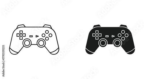 Gamepad controller line and solid icons for modern video game entertainment