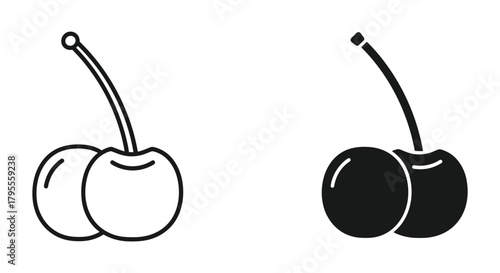 Cherry fruit vector icons, outline and solid graphic style, simple design