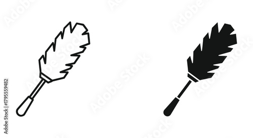 Feather duster icon outline and solid glyph design for cleaning and housework