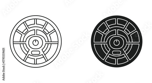 Futuristic user interface control button icon with power symbol and segmented display