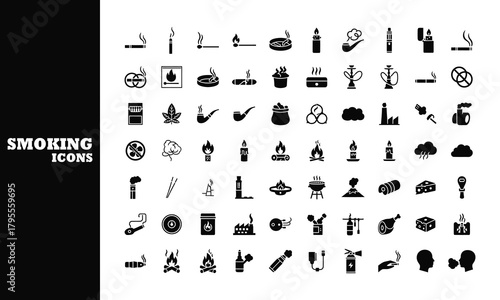 Discover a versatile collection of smoking and fire related icons perfect for modern design projects, instantly enhancing your visual communication with clear, impactful symbols.