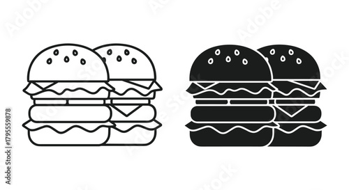 Two graphic hamburger icons: outline and solid black versions for fast food design
