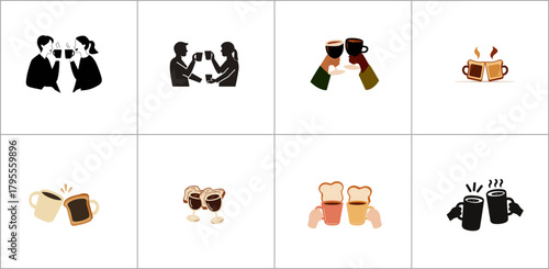 Illustration of people toasting with coffee