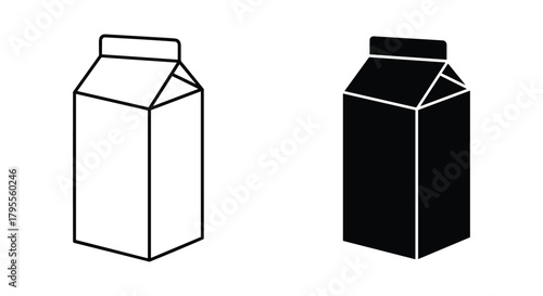 Illustrative milk carton line art and solid icons for packaging concept