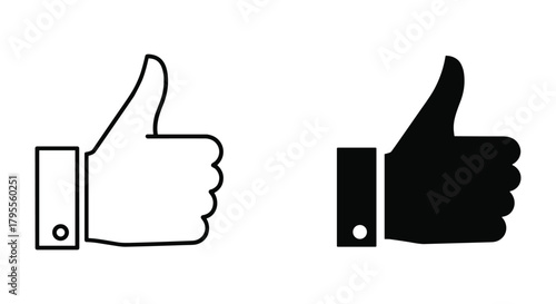 Like" icon graphic with outline and solid thumbs up for approval or feedback