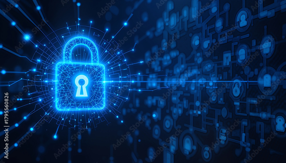 Fototapeta premium Symbol niebieskiej kłódki koncepcja cyberbezpieczeństwa i ochrony poufnych danych