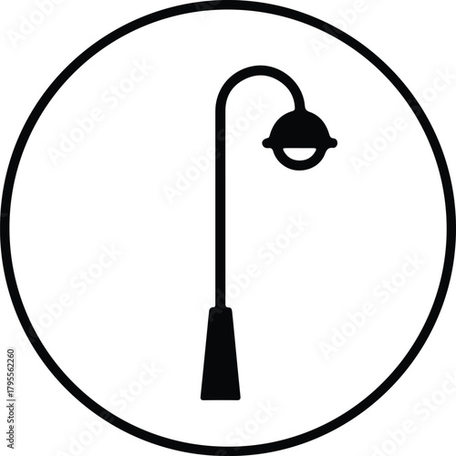Illustrator Simple vintage street lamp inside circle frame Silhouette vector