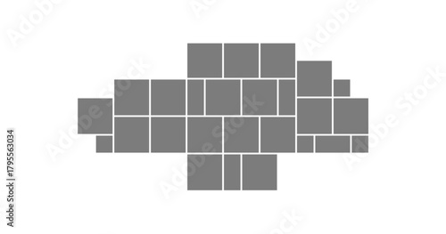 Photo collage with mosaic grid and frame for layout background. Mood montage and board for album illustration. Square flyer and poster for creative presentation design.