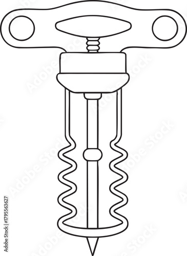 Wing corkscrew wine opener line art illustration for beverage and kitchen barware design vector