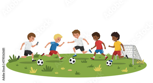 Children Playing Soccer on Grass Field