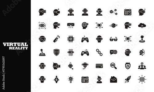 Explore immersive virtual reality experiences with this diverse collection of modern technology icons, perfect for innovative projects and digital advancements.